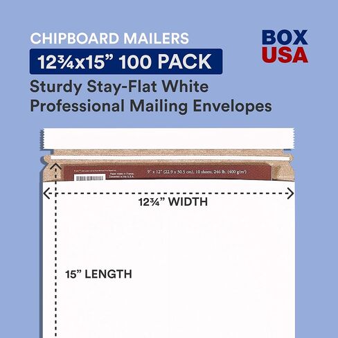 BOX USA StayFlat Mailer، 12.75 بوصة طول × 15 بوصة عرض، عبوة من 100 قطعة | ظرف Stayflats يحافظ على الصور والمستندات والأعمال الفنية محمية أثناء البريد والشحن، 12.75 × 15 in Kuwait
