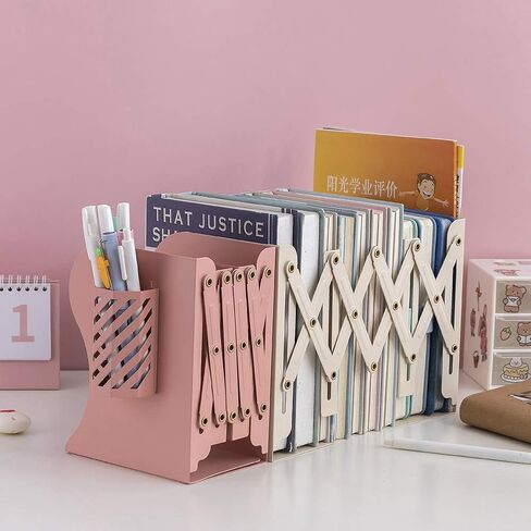 JIARI Adjustable Bookends Book Ends Stand Holder Book Storage Rack Shelf Bookend Desktop Desk Book Organizer with 1pcs Pen Holder (Black) in Saudi Arabia