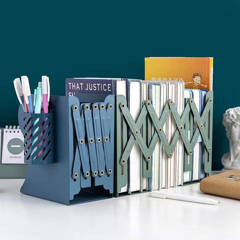 JIARI Adjustable Bookends Book Ends Stand Holder Book Storage Rack Shelf Bookend Desktop Desk Book Organizer with 1pcs Pen Holder (Black) in Saudi Arabia