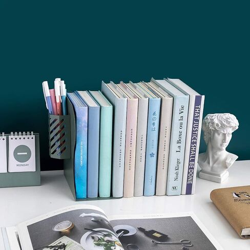 JIARI Adjustable Bookends Book Ends Stand Holder Book Storage Rack Shelf Bookend Desktop Desk Book Organizer with 1pcs Pen Holder (Black) in Saudi Arabia