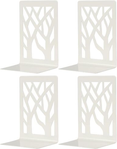 Book Ends, Bookends,Book Holder, Bookend for Shelves, Non-Skid Book Ends, Heavy Duty Metal Book End, Decorative Book Stopper for Office, Home, 4.7" x 3.7" x 7.1" (2 Pairs/4 Pieces) (White) in Saudi Arabia
