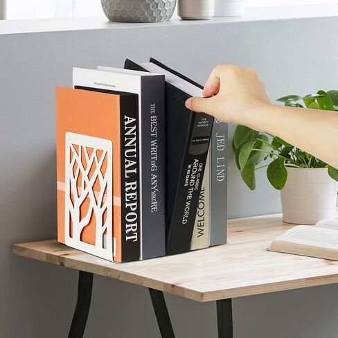 Book Ends, Bookends,Book Holder, Bookend for Shelves, Non-Skid Book Ends, Heavy Duty Metal Book End, Decorative Book Stopper for Office, Home, 4.7" x 3.7" x 7.1" (2 Pairs/4 Pieces) (White) in Saudi Arabia