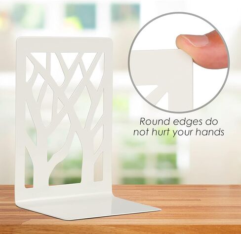 Book Ends, Bookends,Book Holder, Bookend for Shelves, Non-Skid Book Ends, Heavy Duty Metal Book End, Decorative Book Stopper for Office, Home, 4.7" x 3.7" x 7.1" (2 Pairs/4 Pieces) (White) in Saudi Arabia