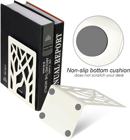 Book Ends, Bookends,Book Holder, Bookend for Shelves, Non-Skid Book Ends, Heavy Duty Metal Book End, Decorative Book Stopper for Office, Home, 4.7" x 3.7" x 7.1" (2 Pairs/4 Pieces) (White) in Saudi Arabia