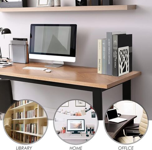 Book Ends, Bookends,Book Holder, Bookend for Shelves, Non-Skid Book Ends, Heavy Duty Metal Book End, Decorative Book Stopper for Office, Home, 4.7" x 3.7" x 7.1" (2 Pairs/4 Pieces) (White) in Saudi Arabia