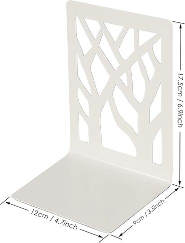 Book Ends, Bookends,Book Holder, Bookend for Shelves, Non-Skid Book Ends, Heavy Duty Metal Book End, Decorative Book Stopper for Office, Home, 4.7" x 3.7" x 7.1" (2 Pairs/4 Pieces) (White) in Saudi Arabia