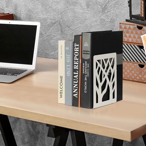 Book Ends, Bookends,Book Holder, Bookend for Shelves, Non-Skid Book Ends, Heavy Duty Metal Book End, Decorative Book Stopper for Office, Home, 4.7" x 3.7" x 7.1" (2 Pairs/4 Pieces) (White) in Saudi Arabia