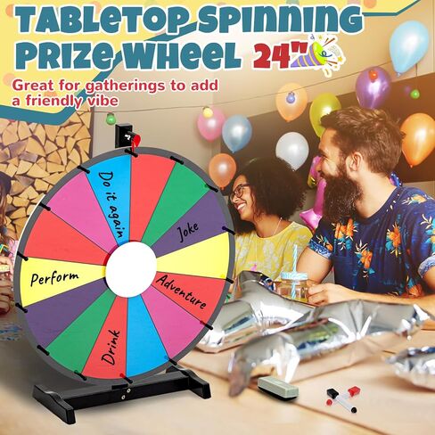 24" Spinning Prize Wheel and 25"x 14" Foldable Prize Drop Plinko Board Game, Spinning Wheel with 14 Color Slots Roulette, Win The Fortune Spinning Game for Party, Trade Show, Carnival in Saudi Arabia