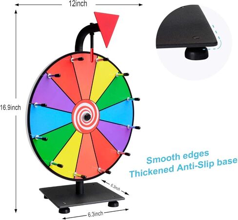 عجلة جائزة عالية التحمل مقاس 12 بوصة من Klvied، عجلة دوارة ملونة على سطح الطاولة ذات 12 فتحة مع نقرتين للنموذج، عجلة دوارة كرنفال مع أقلام مسح جافة وممحاة للعرض التجاري، لعبة Fortune Spin in Kuwait
