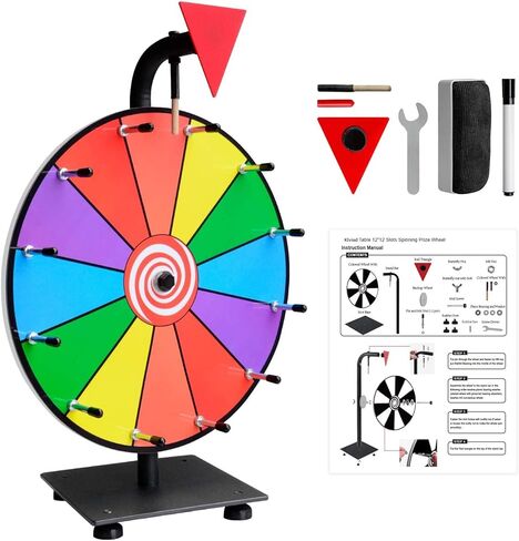 عجلة جائزة عالية التحمل مقاس 12 بوصة من Klvied، عجلة دوارة ملونة على سطح الطاولة ذات 12 فتحة مع نقرتين للنموذج، عجلة دوارة كرنفال مع أقلام مسح جافة وممحاة للعرض التجاري، لعبة Fortune Spin in Kuwait