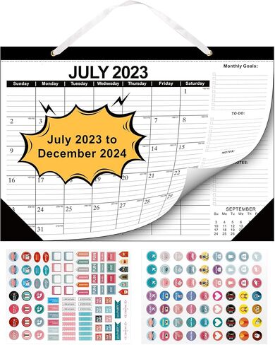 تقويم حائط 18 شهرًا - من يوليو 2023 - ديسمبر 2024، مخطط شهري 2023-24 تقويمات مكتبية مقاس 17 بوصة × 12 بوصة، تقويم كبير مع زاوية للتخطيط والتنظيم للمنزل والمكتب in Kuwait
