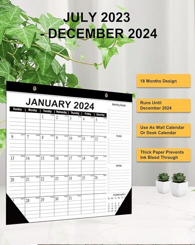 تقويم حائط 18 شهرًا - من يوليو 2023 - ديسمبر 2024، مخطط شهري 2023-24 تقويمات مكتبية مقاس 17 بوصة × 12 بوصة، تقويم كبير مع زاوية للتخطيط والتنظيم للمنزل والمكتب in Kuwait