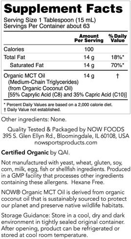 NOW Sports Nutrition, Organic MCT (Medium-chain triglycerides) Oil (in Plastic), 32-Ounce in Saudi Arabia