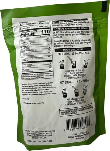 Harmony, Keto Matcha، ماتشا يابانية نقية لتضخيم الطاقة والأداء العقلي، حزمة مزيج المشروبات الفورية، 68 ملجم من الكافيين لكل حصة، 7.0 أونصة in Saudi Arabia