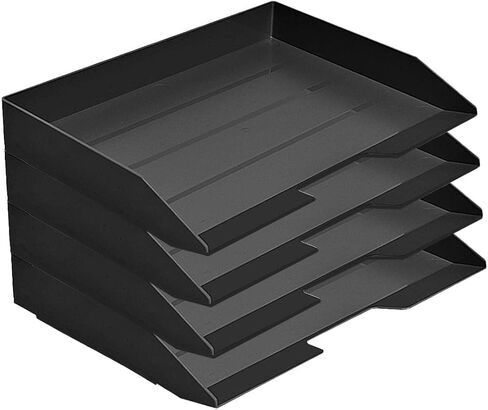 Acrimet Stackable Letter Tray 4 Tier Side Load Plastic Desktop File Organizer (Black Color) in Saudi Arabia