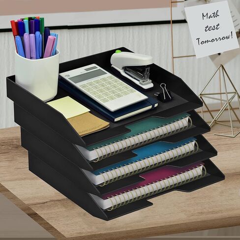 Acrimet Stackable Letter Tray 4 Tier Side Load Plastic Desktop File Organizer (Black Color) in Saudi Arabia