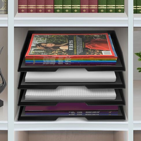 Acrimet Stackable Letter Tray 4 Tier Side Load Plastic Desktop File Organizer (Black Color) in Saudi Arabia