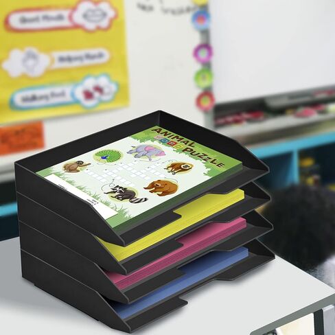 Acrimet Stackable Letter Tray 4 Tier Side Load Plastic Desktop File Organizer (Black Color) in Saudi Arabia