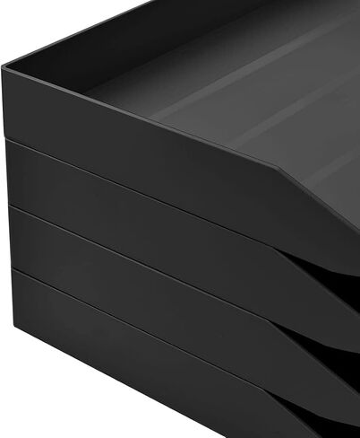 Acrimet Stackable Letter Tray 4 Tier Side Load Plastic Desktop File Organizer (Black Color) in Saudi Arabia