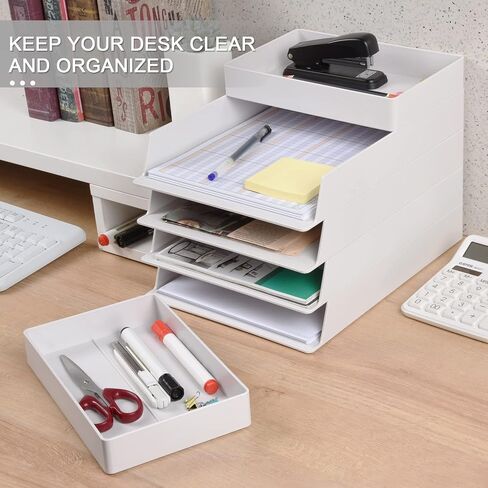 4 Tier Stackable Letter Tray Paper Organizer, White Desktop Stacking Paper Tray File Organizer, Plastic Desk Document File Tray for A4 Paper, Magazine, Receipts, Office Supplies in Saudi Arabia