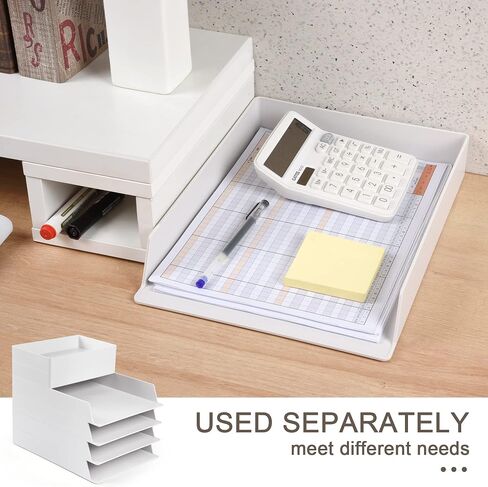 4 Tier Stackable Letter Tray Paper Organizer, White Desktop Stacking Paper Tray File Organizer, Plastic Desk Document File Tray for A4 Paper, Magazine, Receipts, Office Supplies in Saudi Arabia