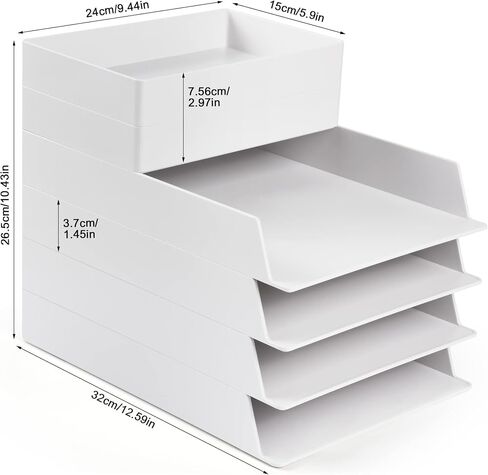 4 Tier Stackable Letter Tray Paper Organizer, White Desktop Stacking Paper Tray File Organizer, Plastic Desk Document File Tray for A4 Paper, Magazine, Receipts, Office Supplies in Saudi Arabia