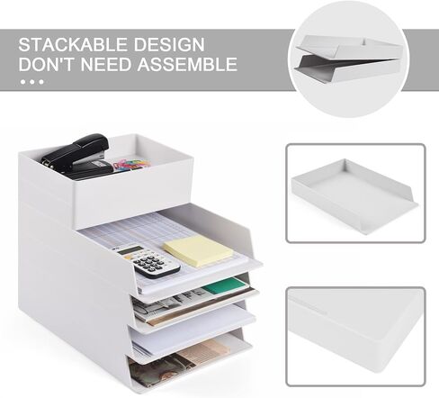 4 Tier Stackable Letter Tray Paper Organizer, White Desktop Stacking Paper Tray File Organizer, Plastic Desk Document File Tray for A4 Paper, Magazine, Receipts, Office Supplies in Saudi Arabia