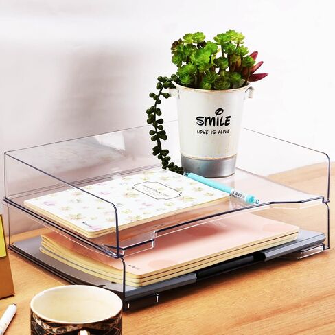 2 Tier Stackable Letter Tray, Desktop Paper Tray Document File Organizer, Plastic Blue Desk Tray for A4 Paper Magazine, Receipts, Office Supplies in Saudi Arabia
