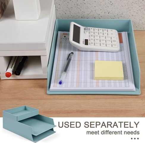 2 Tier Stackable Letter Tray, Desktop Paper Tray Document File Organizer, Plastic Blue Desk Tray for A4 Paper Magazine, Receipts, Office Supplies in Saudi Arabia