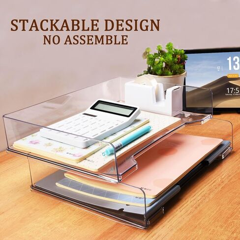 2 Tier Stackable Letter Tray, Desktop Paper Tray Document File Organizer, Plastic Blue Desk Tray for A4 Paper Magazine, Receipts, Office Supplies in Saudi Arabia