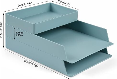 2 Tier Stackable Letter Tray, Desktop Paper Tray Document File Organizer, Plastic Blue Desk Tray for A4 Paper Magazine, Receipts, Office Supplies in Saudi Arabia