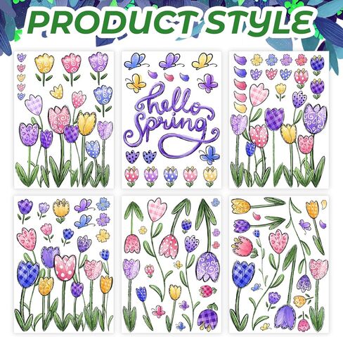 6 أوراق من YUJUN ملصقات نافذة للربيع والصيف، ملصقات شارات للنافذة على شكل فراشة توليب وزهور زيتية لديكور المنزل الزجاجي الربيعي وتزيين نافذة الربيع in Kuwait
