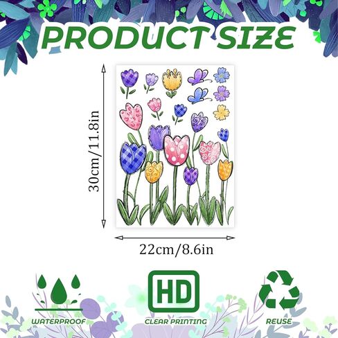 6 أوراق من YUJUN ملصقات نافذة للربيع والصيف، ملصقات شارات للنافذة على شكل فراشة توليب وزهور زيتية لديكور المنزل الزجاجي الربيعي وتزيين نافذة الربيع in Kuwait
