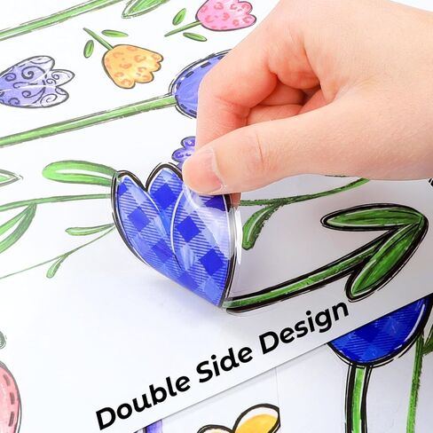 6 أوراق من YUJUN ملصقات نافذة للربيع والصيف، ملصقات شارات للنافذة على شكل فراشة توليب وزهور زيتية لديكور المنزل الزجاجي الربيعي وتزيين نافذة الربيع in Kuwait