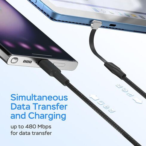 كابل شاحن USB C، كابل شحن من النوع C بقدرة 60 وات 3.3 قدم، منفذ C مسطح 90 درجة، نقل بيانات عالي السرعة متوافق مع Samsung S23/S22/S21، iPhone 15 Pro/Pro Max، MacBook Air/Pro، إلخ. in Saudi Arabia