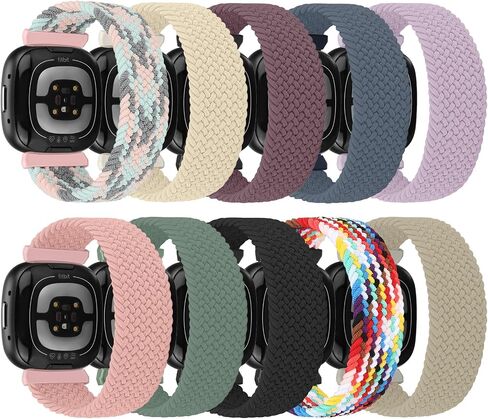 أربطة مضفرة قابلة للتمدد متوافقة مع Fitbit Versa 4 / Fitbit Sense 2 / Fitbit Versa 3 / Fitbit Sense، حزام مطاطي لـ Fitbit Versa 4 3 للرجال والنساء - 10 عبوات in Saudi Arabia