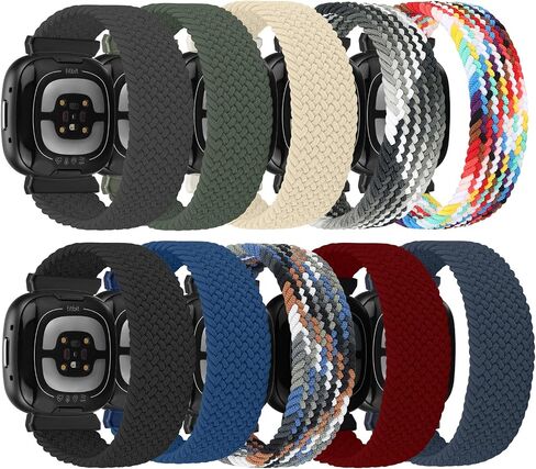 أربطة مضفرة قابلة للتمدد متوافقة مع Fitbit Versa 4 / Fitbit Sense 2 / Fitbit Versa 3 / Fitbit Sense، حزام مطاطي لـ Fitbit Versa 4 3 للرجال والنساء - 10 عبوات in Saudi Arabia