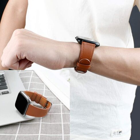 Leather Bands Compatible with Fitbit Versa 2 Bands & Versa Bands & Versa Lite Wristbands, Classic Fitbit Versa SE Replacement Leather Strap for Women Men in Saudi Arabia