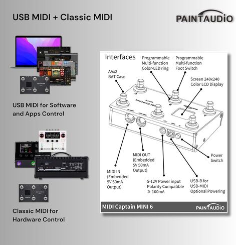 جهاز تحكم Paint Audio MIDI Captain MINI 6 أقدام، متعدد التأثيرات، لوحات المفاتيح، مركب USB-MIDI DAW DSP، برنامج USB-HID يدعم التبديل متعدد الحالات لركوب الدراجات (MIDI Captain MINI 6) in Kuwait