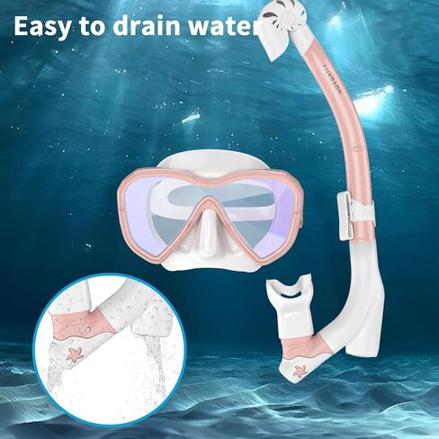 Kids Snorkel Set, Snorkeling Gear for Kids, Anti-Fog Panoramic View Snorkel Mask and Anti-Leak Dry Snorkel Tube, Snorkel Kit Bag Included in Saudi Arabia