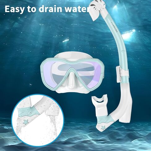 Kids Snorkel Set, Snorkeling Gear for Kids, Anti-Fog Panoramic View Snorkel Mask and Anti-Leak Dry Snorkel Tube, Snorkel Kit Bag Included in Saudi Arabia