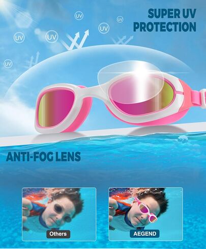 Aegend Polarized Kids Swim Goggles, Anti-Fog Swimming Goggles for kids Aged 6-14 in Kuwait