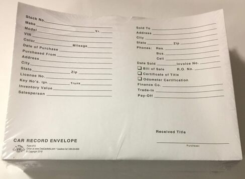 A Plus Car Record Envelope #19 سترات تاجر المركبات، الكمية 100، أزرق (P15) in Kuwait