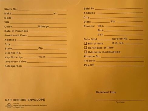 A Plus Car Record Envelope #19 سترات تاجر المركبات، الكمية 100، أزرق (P15) in Kuwait