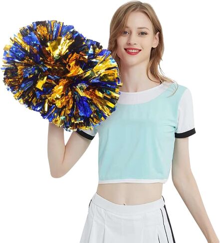 2 Pack Cheerleading Pom Poms with Baton Handle for Team Spirit Sports Dance Cheering Kids Adults, Upgrade Fluffy Cheerleader Cheering Squad Pompoms for Boy Girl School Games in Saudi Arabia