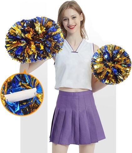 2 Pack Cheerleading Pom Poms with Baton Handle for Team Spirit Sports Dance Cheering Kids Adults, Upgrade Fluffy Cheerleader Cheering Squad Pompoms for Boy Girl School Games in Saudi Arabia