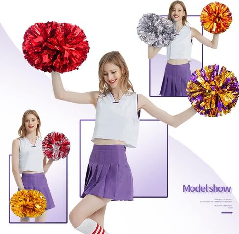 2 Pack Cheerleading Pom Poms with Baton Handle for Team Spirit Sports Dance Cheering Kids Adults, Upgrade Fluffy Cheerleader Cheering Squad Pompoms for Boy Girl School Games in Saudi Arabia