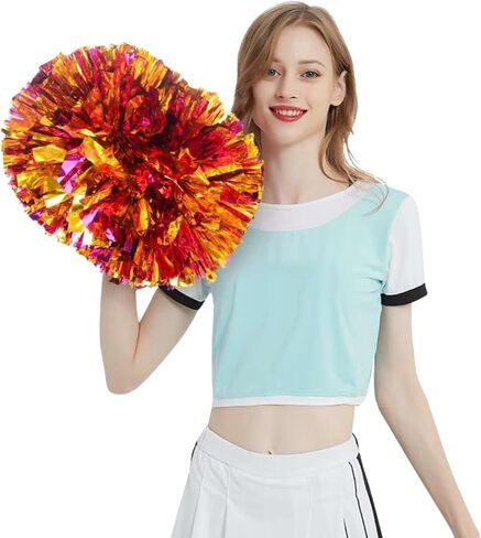 2 Pack Cheerleading Pom Poms with Baton Handle for Team Spirit Sports Dance Cheering Kids Adults, Upgrade Fluffy Cheerleader Cheering Squad Pompoms for Boy Girl School Games in Saudi Arabia