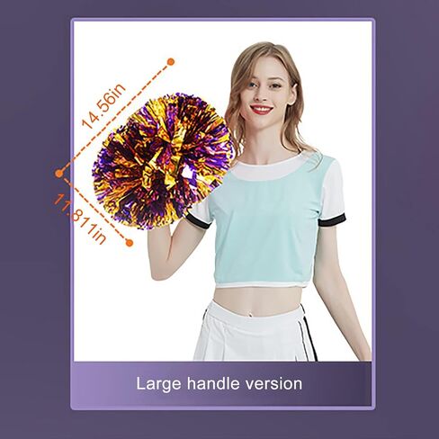 2 Pack Cheerleading Pom Poms with Baton Handle for Team Spirit Sports Dance Cheering Kids Adults, Upgrade Fluffy Cheerleader Cheering Squad Pompoms for Boy Girl School Games in Saudi Arabia