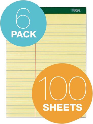 وسادات كتابة Tops Docket مع 100 ورقة، ظهر قوي للغاية، 8-1/2 بوصة × 11-3/4 بوصة، مثقوبة، كناري، قاعدة القانون، 100 ورقة، 6 عبوات (63396) in Kuwait